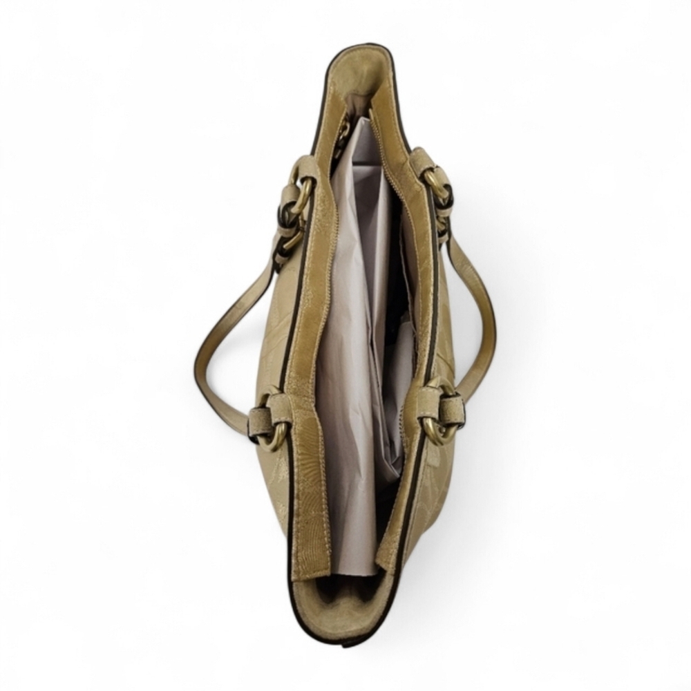 Coach Signature F06J-10390 Beaded Tote Bag In Canvas And Suede In Gold And Tan - Picture 12 of 15
